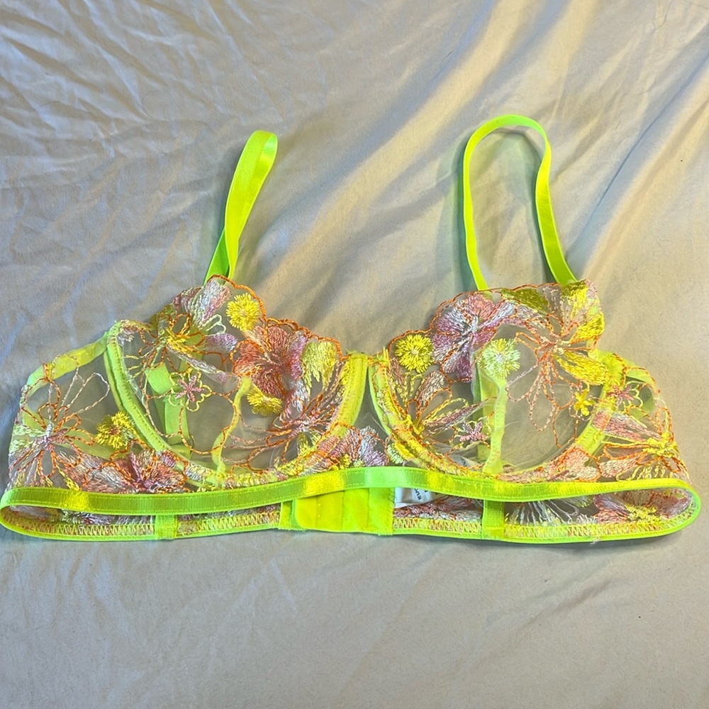 Neon Floral Lingerie Bra